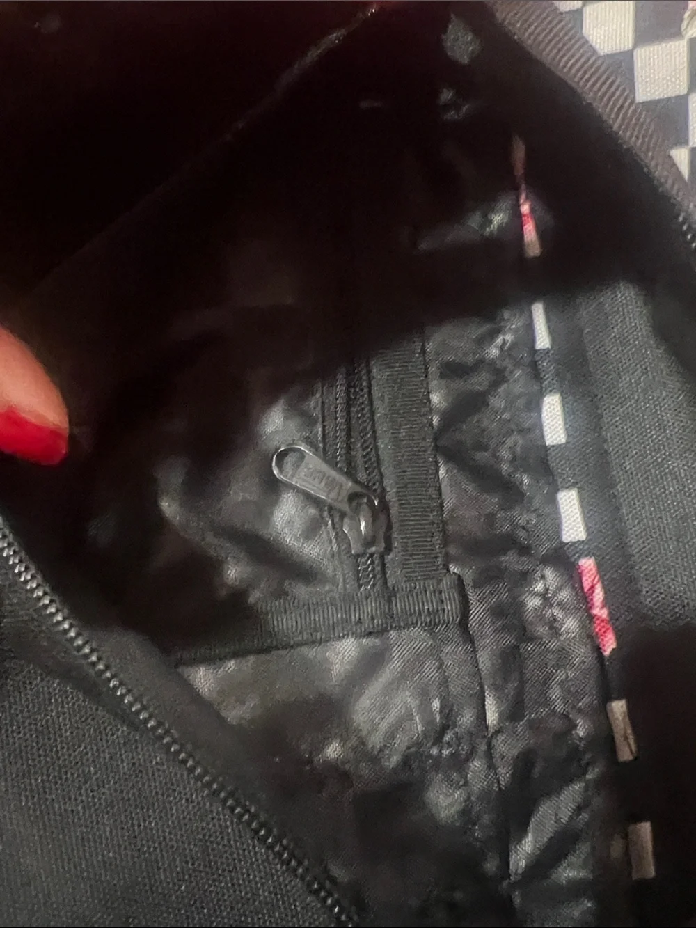 Vans Black Checkerboard Backpack with Red Rose Accents